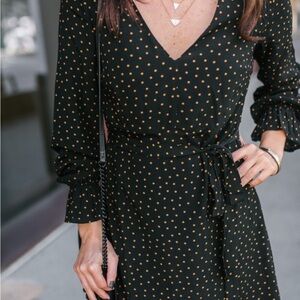 Women’s Sanctuary Ellie Tie Waist  Black and Gold Polka Dot Dress